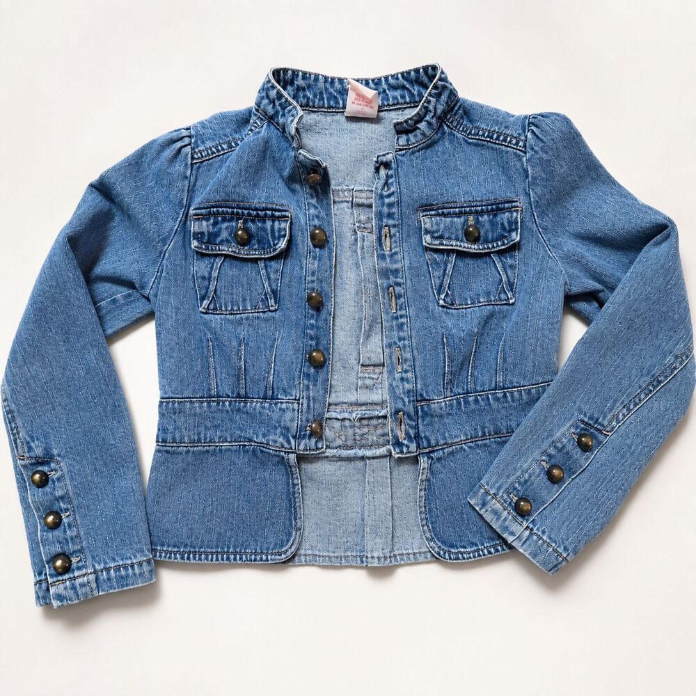 Faded Glory Girls Cropped Denim Jacket Cotton Blue Jean Size 7/8 Back to school